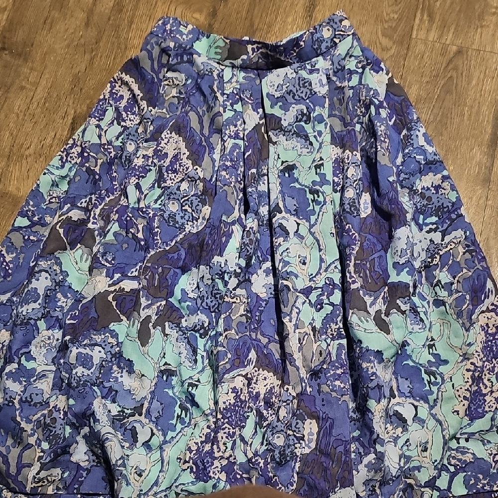 Vintage Geiger Blue Turquiose Floral Skirt Pleated Mid Size 10/12  Retro